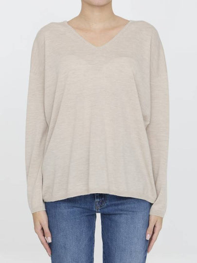 Precia V neck cashmere knit top beige - MAX MARA - BALAAN 2