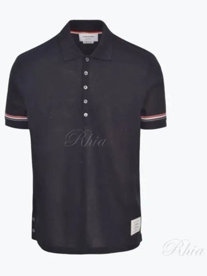 Lightweight Cotton Short Sleeve Polo Shirt Navy - THOM BROWNE - BALAAN 2