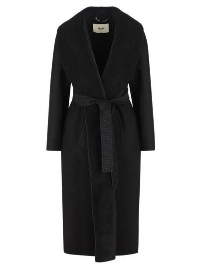 Shawl Collar Belt Coat Black - FENDI - BALAAN 2