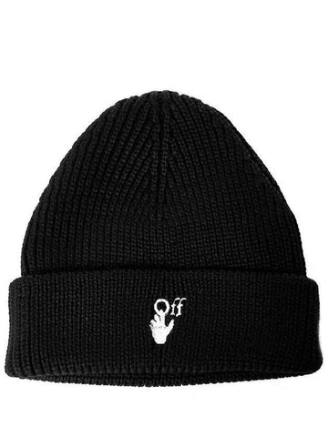 Embroidery Hand Logo Beanie Black - OFF WHITE - BALAAN 1