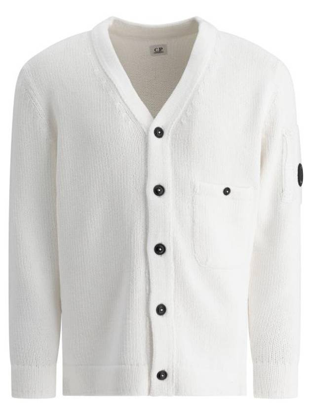 Cotton Chenille Buttoned Cardigan White - CP COMPANY - BALAAN 1