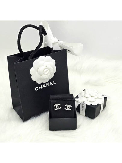 CC Logo Pearl Crystal Earrings Silver - CHANEL - BALAAN 2