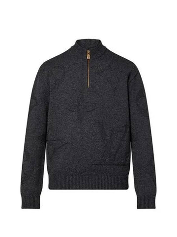 Monogram Jacquard Wool Half Zip Knit Top Grey - LOUIS VUITTON - BALAAN 1