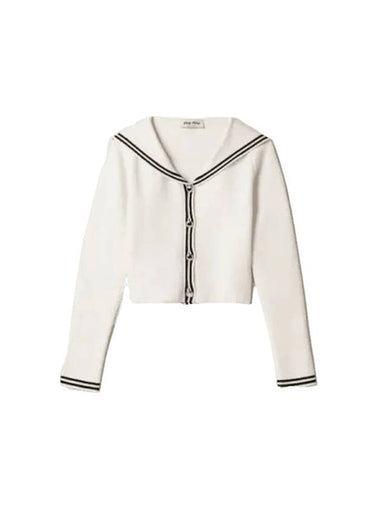 Sailor Collar Cotton Cardigan White Blue - MIU MIU - BALAAN 1