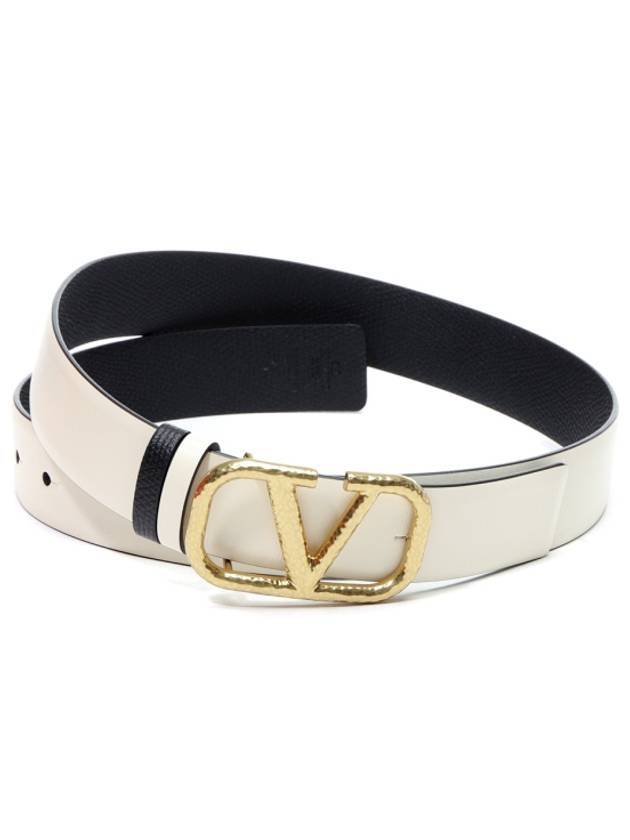 V logo signature reversible leather belt white black - VALENTINO - BALAAN 1