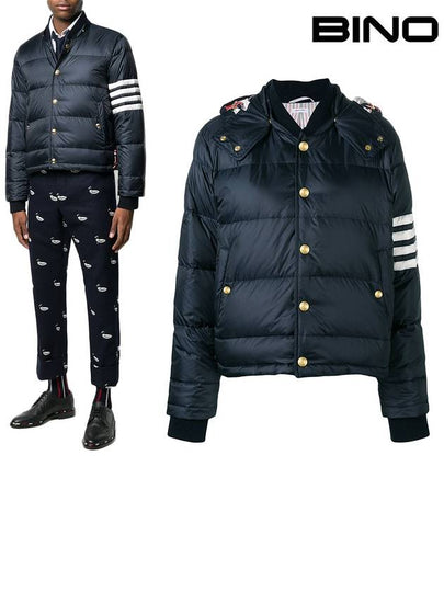 Downfilled Nylon 4-Bar Bomber Padding Navy - THOM BROWNE - BALAAN 2