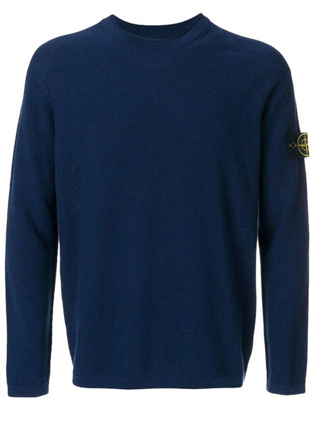 Round Neck Knit Top Dark Blue - STONE ISLAND - BALAAN 1