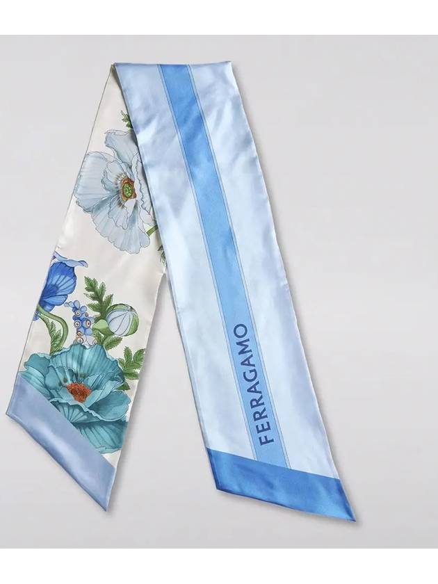 Poppies Print Silk Scarf Blue - SALVATORE FERRAGAMO - BALAAN 3