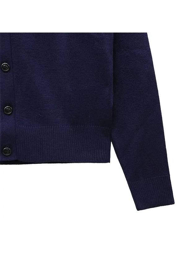 Small Heart Logo Wool Cardigan Navy - AMI - BALAAN 6