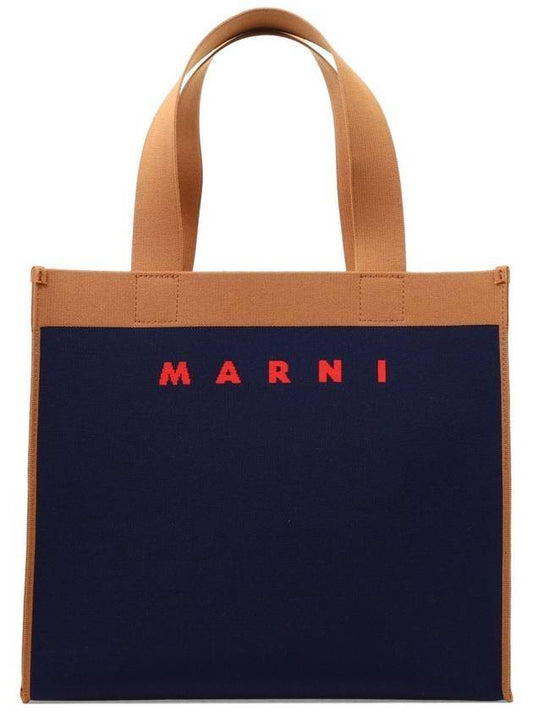 Colorblock Jacquard Tote Bag Navy - MARNI - BALAAN 1