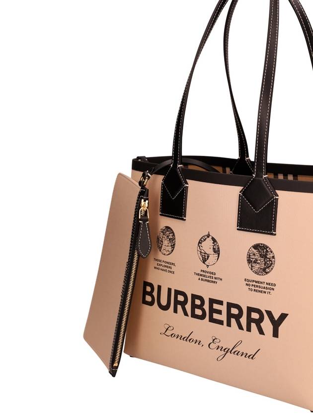 Prorsum Label Print Small London Cotton Leather Tote Bag Beige - BURBERRY - BALAAN 4