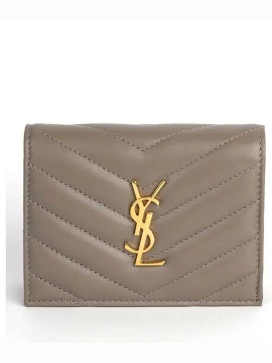 Casandra Matelasse Quilted Lambskin Flap Card Wallet Grey - SAINT LAURENT - BALAAN 2