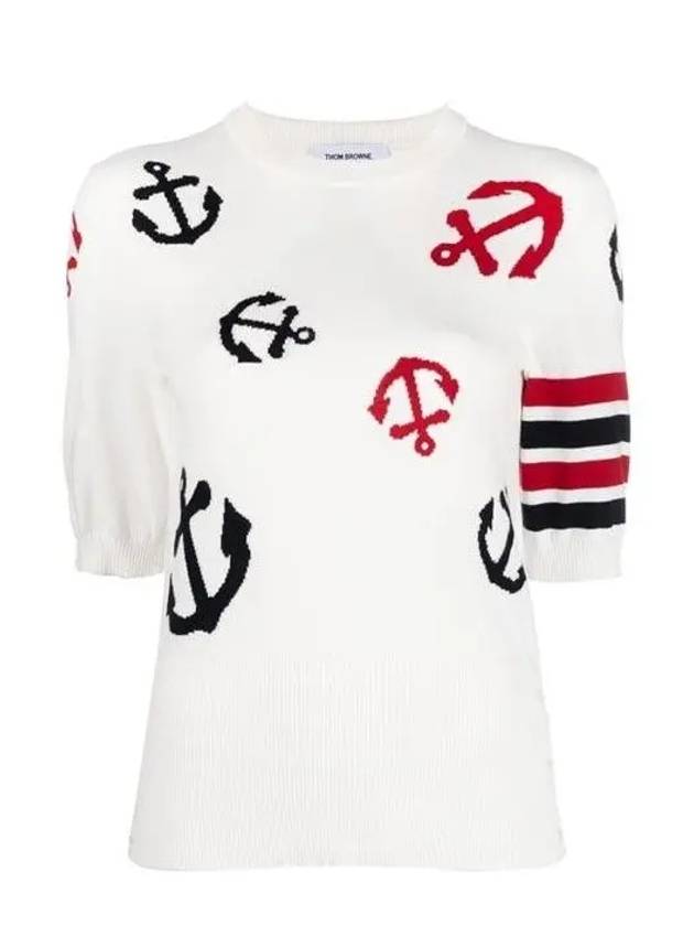 4 Bar Anchor Intarsia Short Sleeve Knit Top White - THOM BROWNE - BALAAN 2