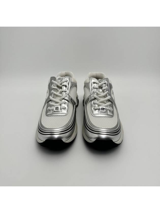 Fabric Laminated Low Top Sneakers Silver - CHANEL - BALAAN 4