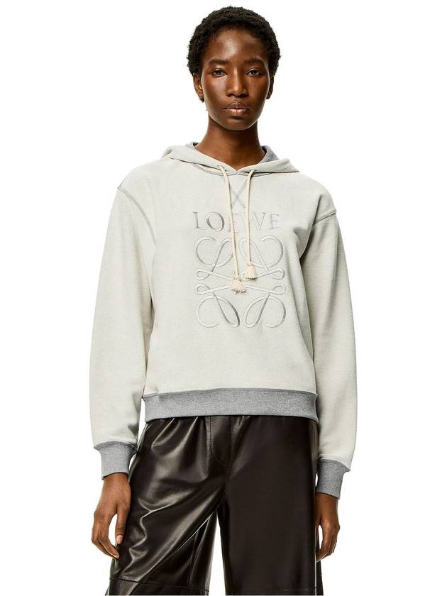 Anagram Logo Embossed Cotton Hooded Top Gray - LOEWE - BALAAN.