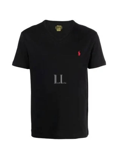 Men's Red Pony V-neck Short Sleeve T-Shirt Black - POLO RALPH LAUREN - BALAAN 2