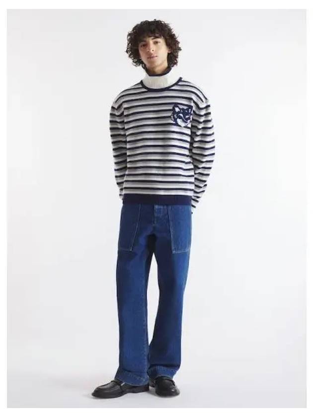 Men s Foxhead Intarsia Comfort Stripe Striped High Neck Sweatshirt Navy White Domestic Product GM0024082339547 - MAISON KITSUNE - BALAAN 1