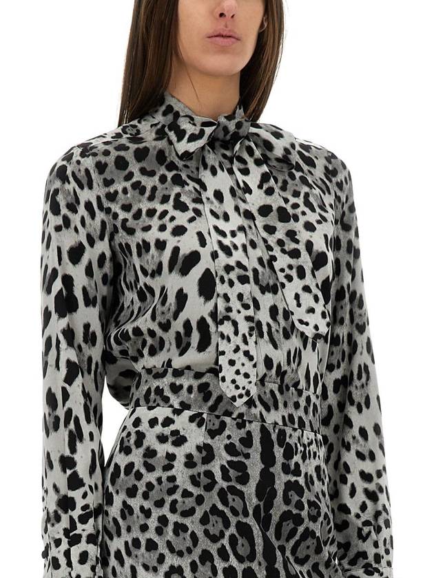 Dolce & Gabbana Leopard Print Bow Charmeuse Shirt - DOLCE&GABBANA - BALAAN 4