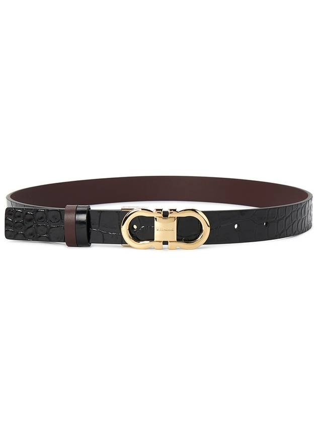 Reversible Gancini Leather Belt Black Dark Barolo - SALVATORE FERRAGAMO - BALAAN 4