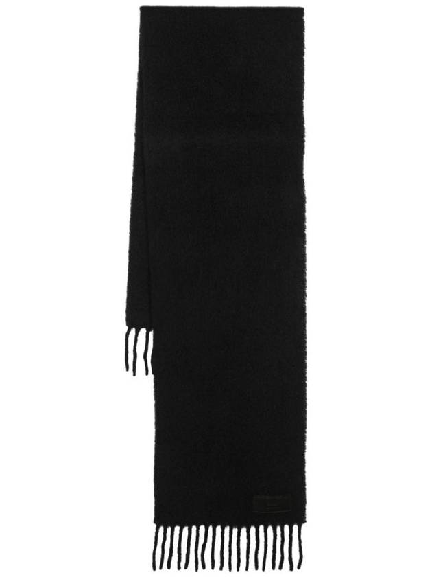 Paris Logo Patch Fringe Muffler Black - AMI - BALAAN 1