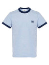 Men's Embroidered Logo Short Sleeve T-Shirt Blue - AMI - BALAAN 2