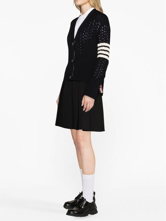 V-Neck Diagonal Pointelle Wool Cardigan Navy - THOM BROWNE - BALAAN 4