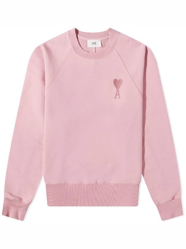 Embossed logo heart patch crewneck sweatshirt pink - AMI - BALAAN 1