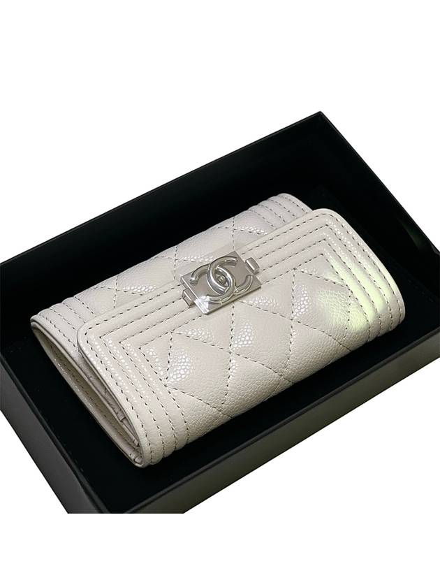 Boy Silver Caviar Card Wallet White - CHANEL - BALAAN 8