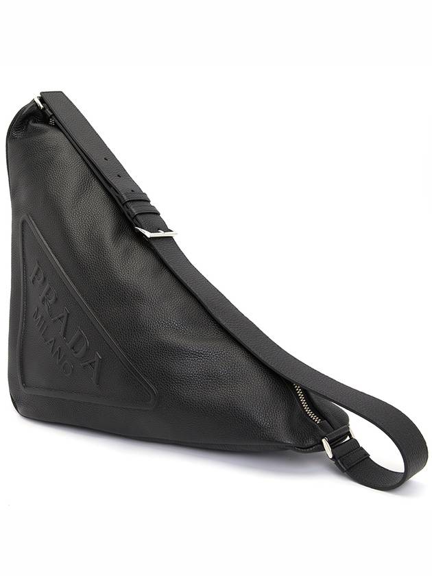 Triangle Large Leather Cross Bag Black - PRADA - BALAAN 3