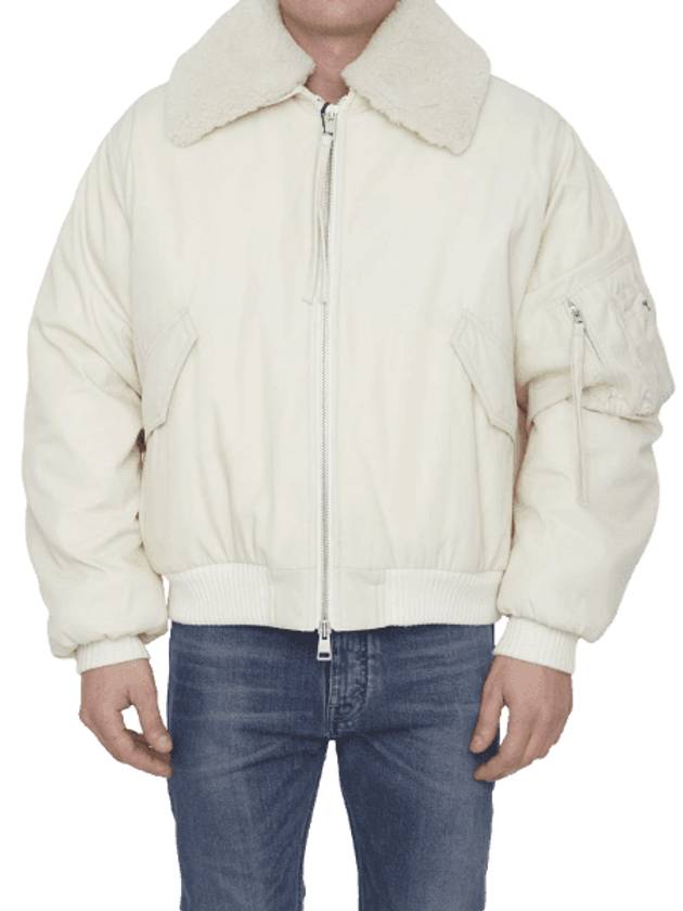 Shearling Collar Bomber Jacket Cream - AMI - BALAAN 1