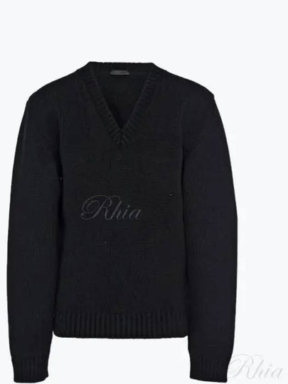 V-Neck Wool Knitted Sweater Black - PRADA - BALAAN 2