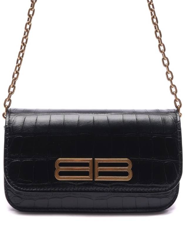 Gossip BB Logo Crocodile Chain Shoulder Bag Black - BALENCIAGA - BALAAN 3