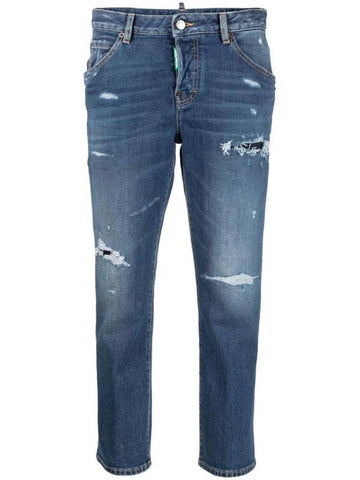 Slim Fit Cropped Jeans Blue - DSQUARED2 - BALAAN 1