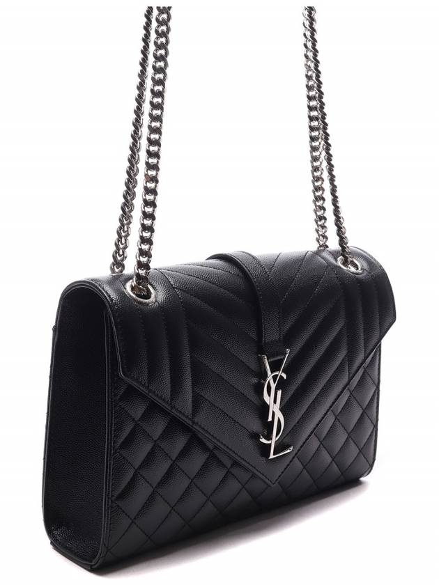 Envelope Medium Chain Bag in Mix Matelasse Grain De Poudre Embossed Leather Black - SAINT LAURENT - BALAAN 4