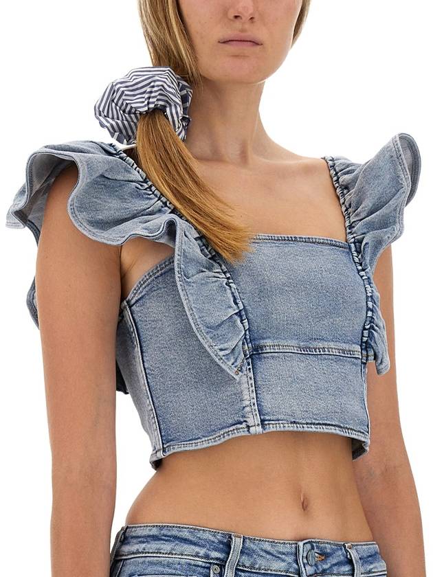 23 fw Orc Cotton Denim Ruffle Top J1274565 B0710443174 - GANNI - BALAAN 5