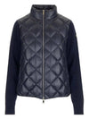 Women's Logo Patch Wool Padded Zip-Up Cardigan Navy - MONCLER - BALAAN 1