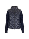 Women's Logo Patch Wool Padded Zip-Up Cardigan Navy - MONCLER - BALAAN 1