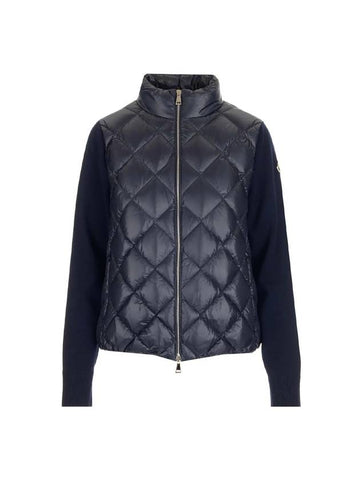 Women's Logo Patch Wool Padded Zip-Up Cardigan Navy - MONCLER - BALAAN 1