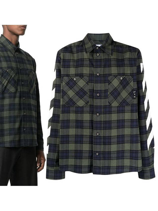 Diag Flannel Check Long Sleeve Shirt Green - OFF WHITE - BALAAN.