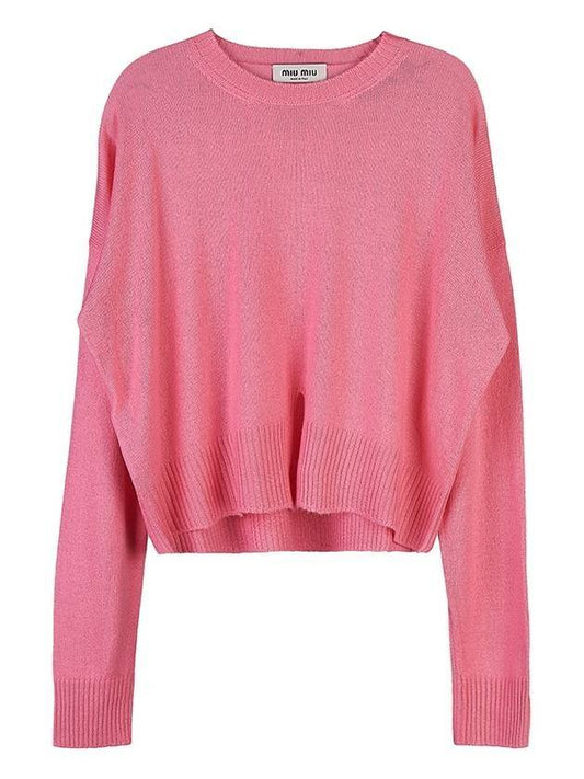 Intarsia Logo Wool Knit Top Pink - MIU MIU - BALAAN.