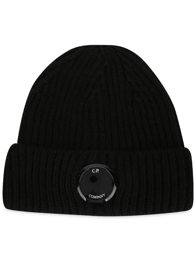 Lens Wappen Extra Fine Merino Wool Beanie Black - CP COMPANY - BALAAN 4