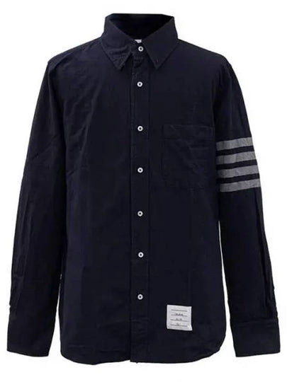 Men's Diagonal Solid Flannel Long Sleeve Shirt Navy - THOM BROWNE - BALAAN 2