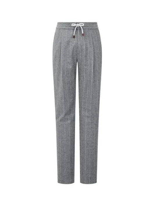 Men's Striped Wool Flannel Pants Gray - BRUNELLO CUCINELLI - BALAAN 1
