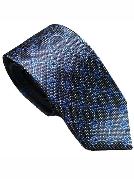 GG Pattern Silk Tie Navy - GUCCI - BALAAN 1