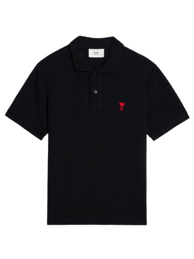 Heart Logo Polo Shirt Black - AMI - BALAAN 2