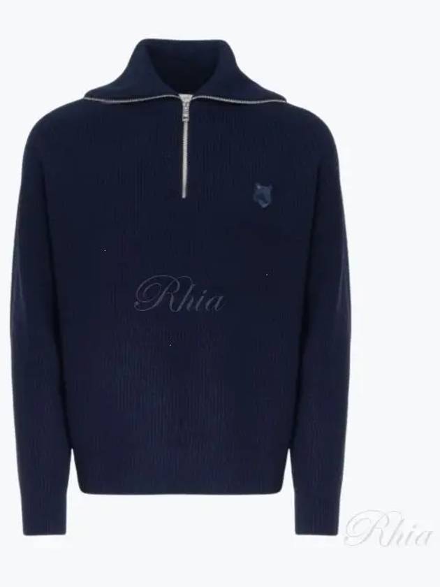 Fox Head Patch Half Zip Up Knit Top Navy - MAISON KITSUNE - BALAAN 2