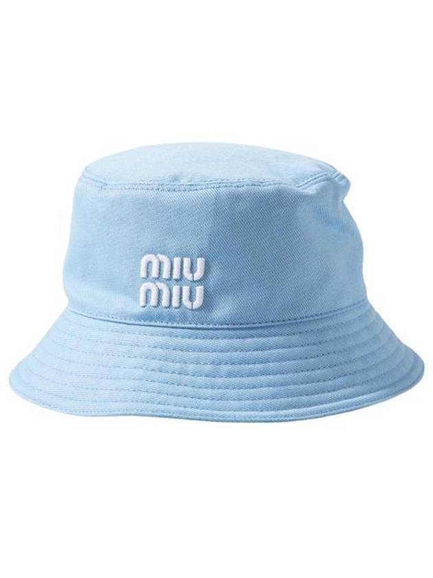 Embroidered Logo Drill Bucket Hat Blue - MIU MIU - BALAAN 2