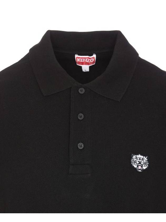 Happy Tiger Embroidery Slim Short Sleeve Polo Shirt Black - KENZO - BALAAN 5