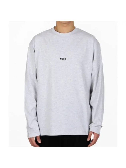 Micro Logo Print Long Sleeve T-Shirt Grey - MSGM - BALAAN 1