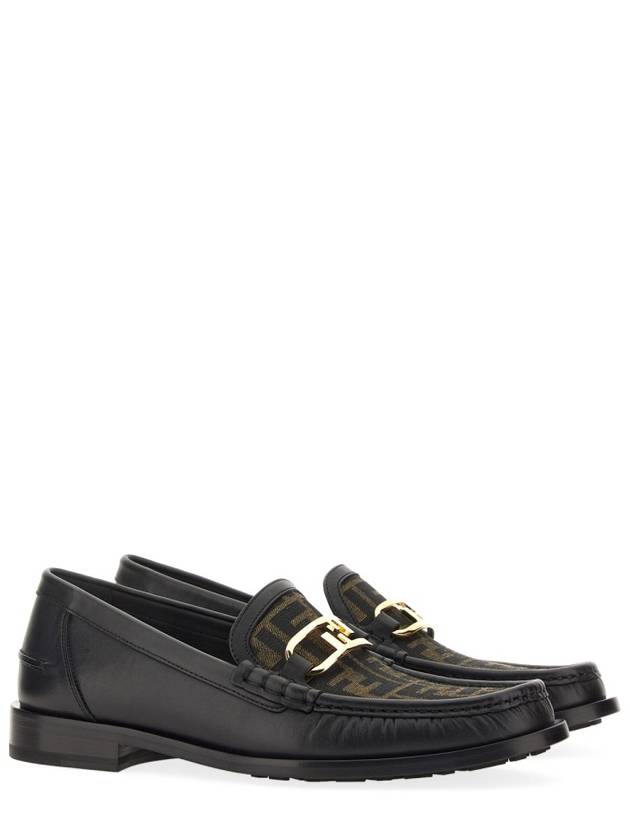 FF O Rock Fabric Leather Loafers Black Brown - FENDI - BALAAN 6